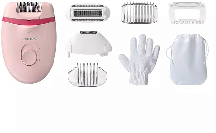 Эпилятор Philips BRE285/00 скор.:2 насад.:5 от электр.сети розовый/розовый