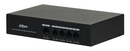 Коммутатор Dahua DH-PFS3005-4ET-36 4x100Мбит/с 4PoE+ 36W неуправляемый