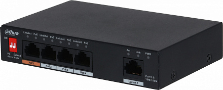 Коммутатор Dahua DH-PFS3005-4ET-60 1x100Мбит/с 4PoE 60W неуправляемый