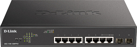 Коммутатор D-Link DGS-1100-10MPPV2/A 8G 2SFP 8PoE+ 242W настраиваемый